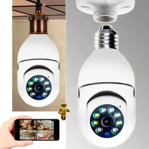 Câmera Lâmpada De Segurança 360° Wi-fi IP66 Soquete E27 Visão Noturna Branco