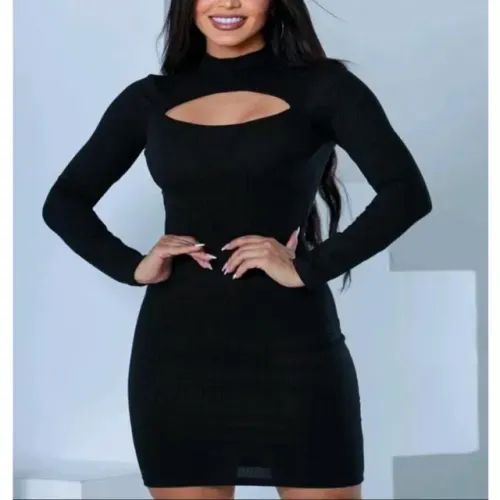 Vestido Canelado Manga Longa