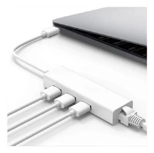 Cabo Adaptador Hub Usb 3 Portas 2.0 e RJ45 Para Tipo C