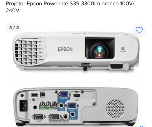 Projetor Epson PowerLite S39 3300lm Branco