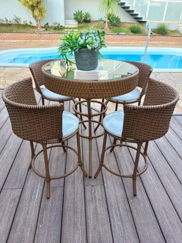 mesa bistrô baixa fibra sintética + 4 banquetas