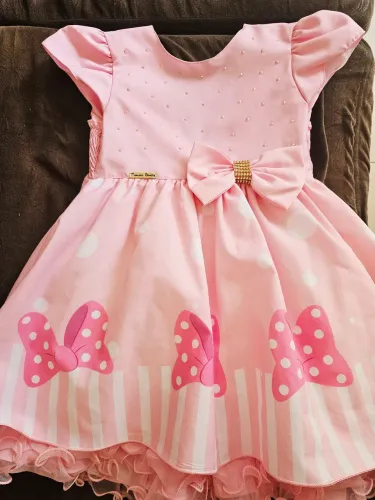 Vestido Infantil Rosa com Laço da Minnie