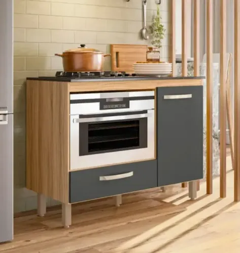 balcão para cooktop novo armário de cozinha na cor freijó/chumboa pronta entrega . 