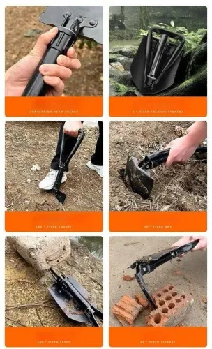 Pá dobrável multifuncional para camping e atividades ao ar livre