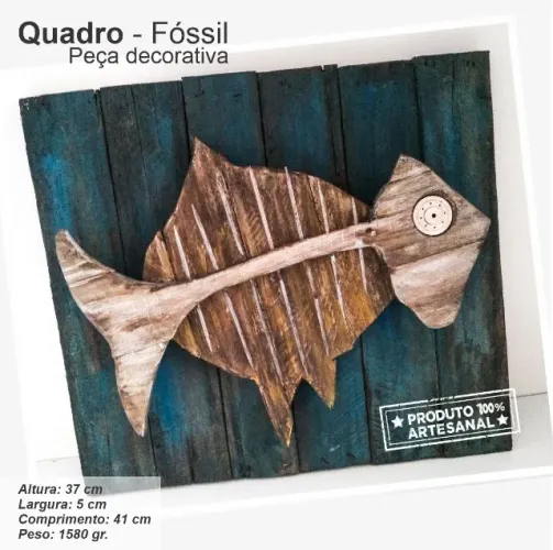Relíquia da natureza: Quadro artístico com fóssil de peixe em madeira