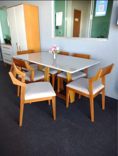 Mesa de Jantar 6 Lugares 160x90 Cadeira e Base em Madeira Maciça