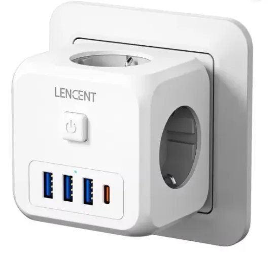 Extensor de Tomada Cubo Lencent - 3 Tomadas e 3 USB e 1 USBc