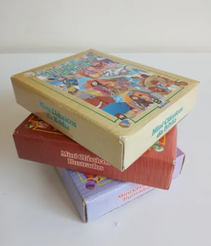 3 Caixas com Mini Clássicos Ilustrados Histórias Criança Literatura Infantil Bíblia Aladim