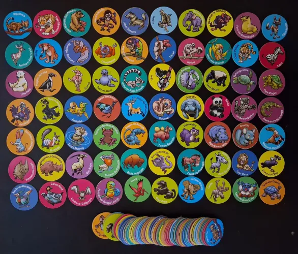 130 tazos animais em extinção, coleção incompleta + lote com repetidos