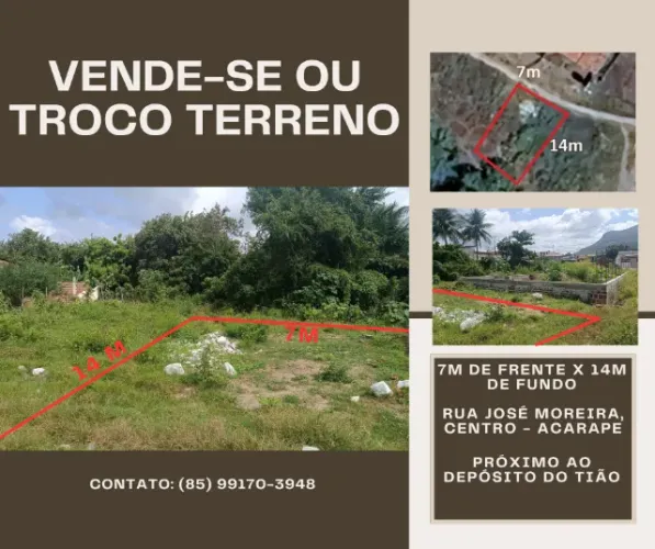 Terreno 7 de frente 14 de fundo, vendo ou troco