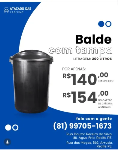 Balde 200 litros com tampa para armazenar água 