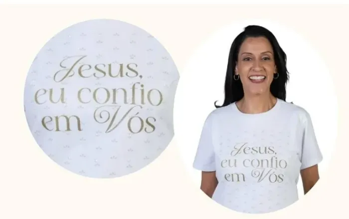 Baby Look Jesus Eu Confio em Vós M Pérolas