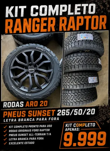 Rodas aro 20 ranger raptor novas + pneus 265/50/20 sunset faixa branca 