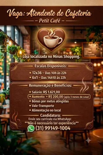 Vaga de emprego para iniciar sua vida profissional. 