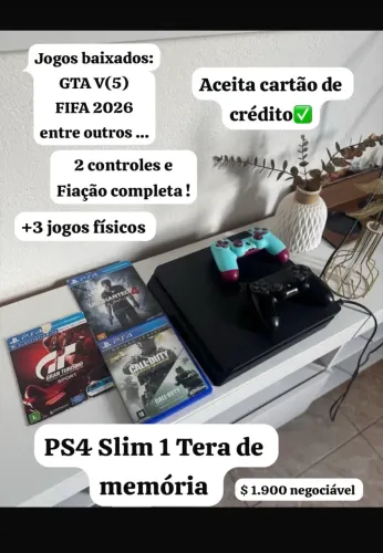 PS4 1TB+2controles+Jogos