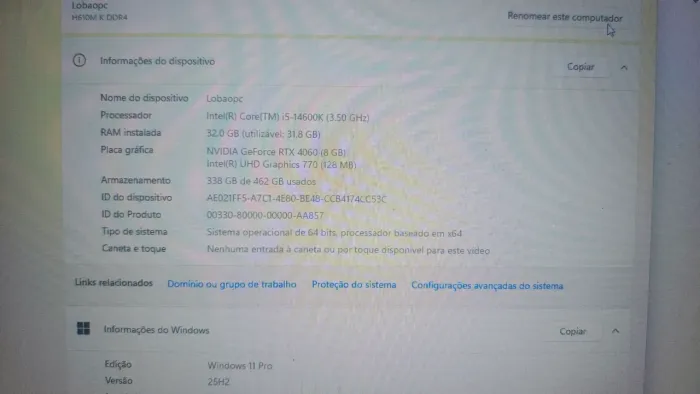 Cpu Gamer - Intel 14600K, 4060 TI, 32gb RAM, 480ssd.