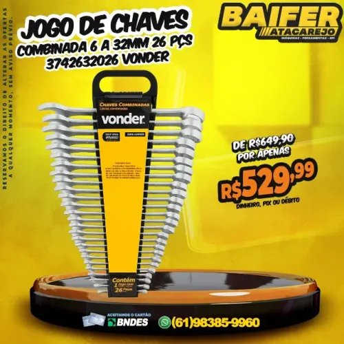 Jogo de Chaves Combinada 6 a 32mm 26 Pçs 3742632026 Vonder