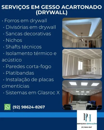 Instalação de forros em gesso acartonado e divisórias drywall com qualidade.