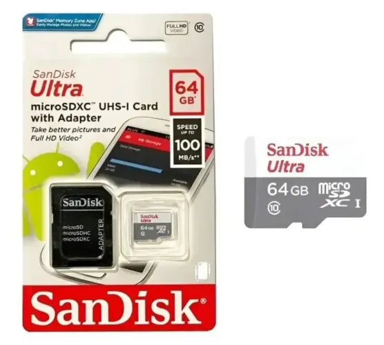 Cartão de memória Sd card SanDisk Ultra 64gb com adaptador 