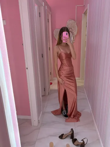 Vestido Longo Rosé Acetinado - Novo, Nunca Usado 