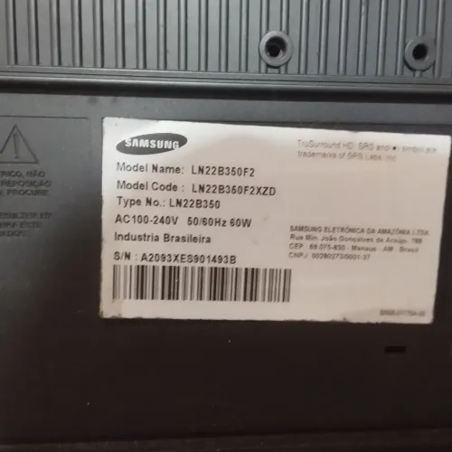 TV/Monitor Samsung 22 polegadas. Modelo LN22B350F2XZD