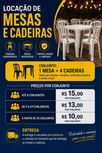 Locação de mesas e cadeiras