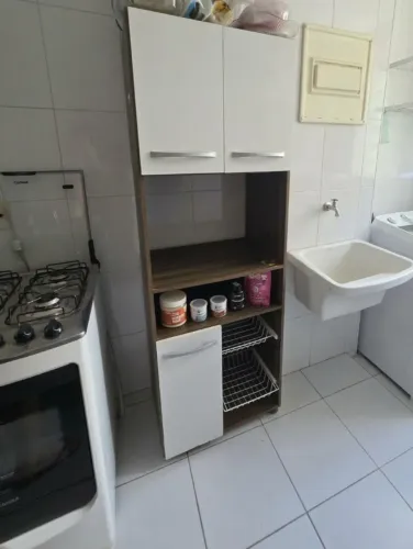 Armário Fruteira Cozinha Multiuso 3 Portas Suporte Micro-ondas Carvalho e Branco