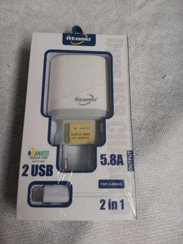 Carregador Átomo 5.8A 2 USB + Cabo Tipo C Original Novo Lacrado