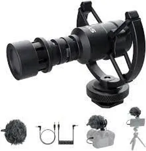 Microfone shotgun ultracompacto para montagem em câmera Synco Mic-M1S com suporte antichoq