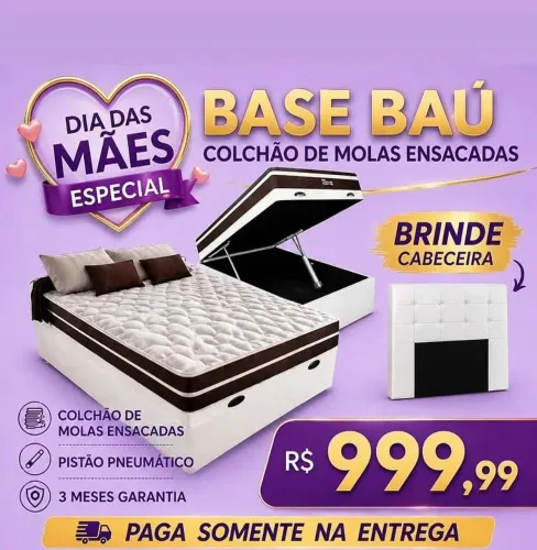 Base baú + colchão de molas + cabeceira