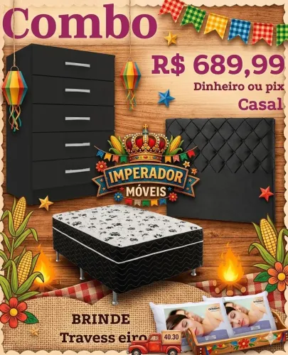 Combo quarto casal, cama cabeceira e cômoda