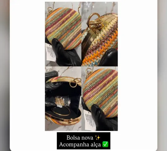 Bolsa Carteira Redonda Palha Multicolorida com Alça Nova
