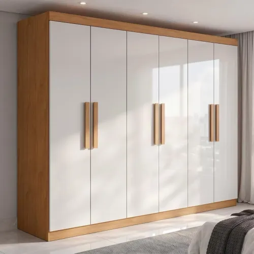 Guarda Roupa Casal 6 Portas Easy Slim Amendoa Clean/off White