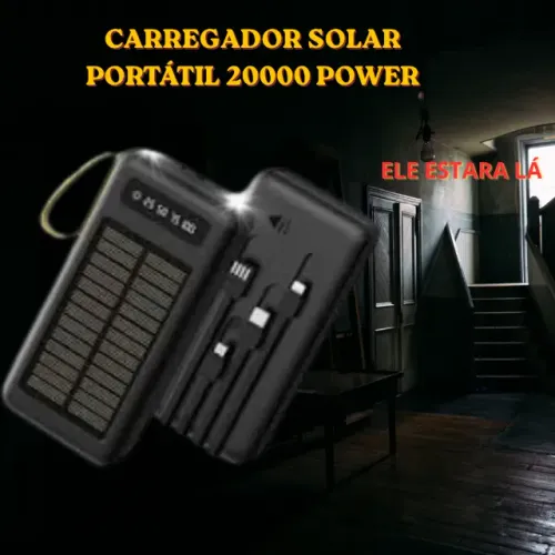 Carregador Portátil Power Bank Solar 20.000mah Com cabos 5 Em1 LED lanterna