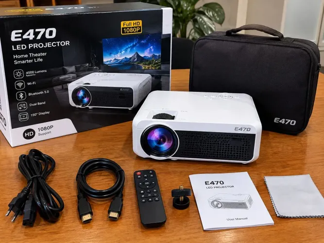 Projetor Portátil E470 HD 4500 Lumens Wi-Fi + Bluetooth 5.0