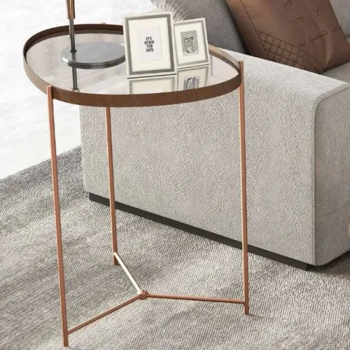Mesa Lateral Organica Alamanda Castanho Pe Bronze -Dividimos Em Até 10x Sem Juros