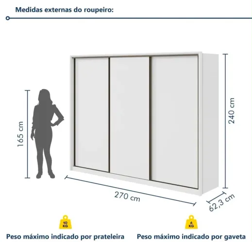 Guarda-roupas Casal 3 portas Spazio 