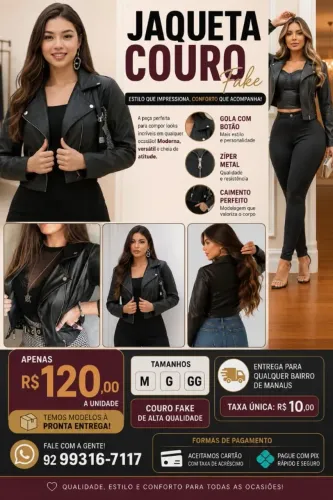 Jaqueta couro fake feminina g e gg
