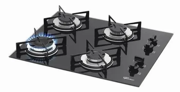 Cooktop 4 bocas elétrico e gás mesa de vidro