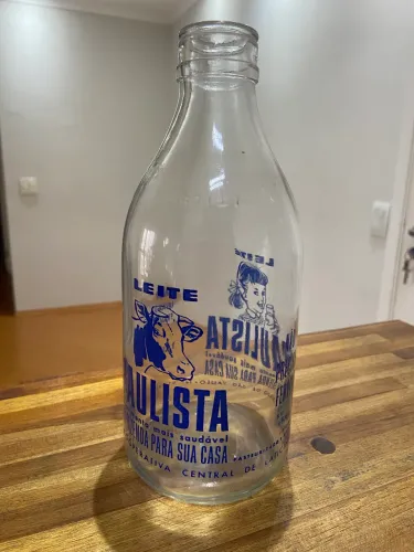 Garrafa Antiga Leite Paulista Vidro Original Vintage Retrô