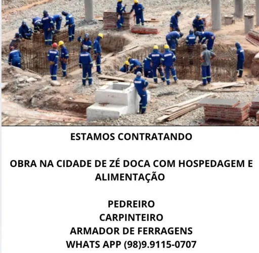VAGA PEDREIRO CARPINTEIRO ARMADOR DE FERRAGENS SERVENTE
