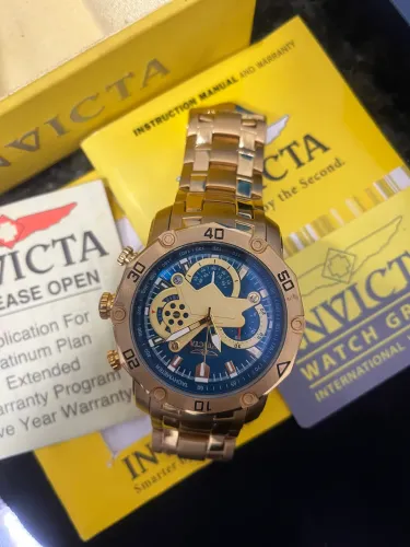 relógio invicta pro diver 22765 dourado azul quartzo 50mm