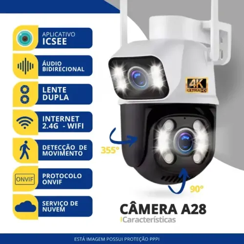 Câmera de Segurança Dupla - IP - WiFi e LAN - 4k - Icsee