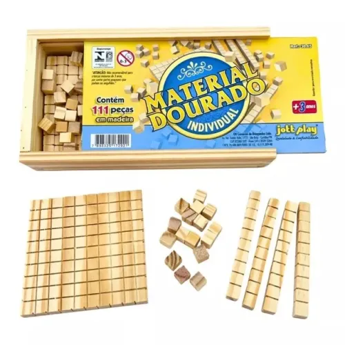 Material Dourado 111 peças em Madeira - Brinquedo Pedagógico Matemática - Jottplay