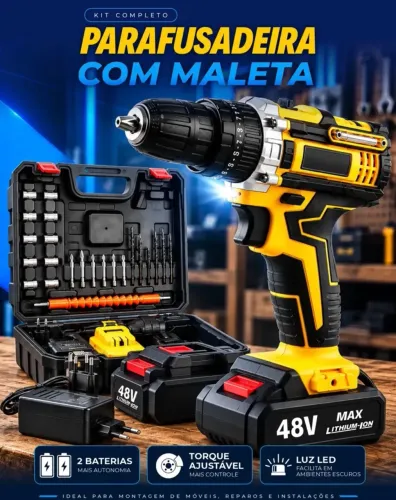 ? Parafusadeira e Furadeira 48V com Maleta Completa!