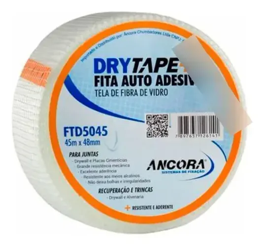 Fita Telada Autoadesiva Fibra de Vidro 48mm x 45m Drywall