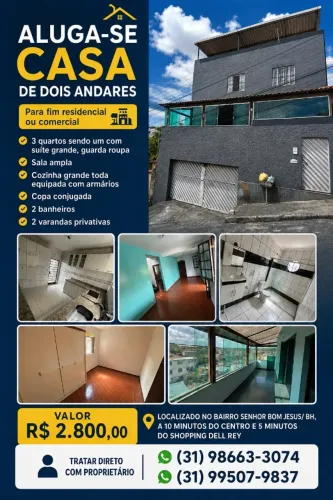 Aluga-se excelente casa de 2 andares, próximo do centro/shopping -residencial ou comercial