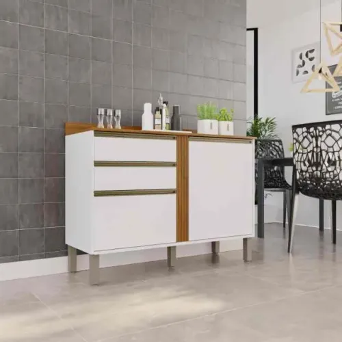 Balcao Cozinha Perola 120 2P2G Branco/Cinamomo Salleto - Entrega Rápida!
