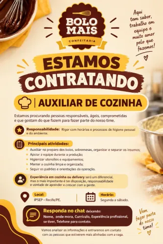 ESTAMOS CONTRATANDO - AUXILIAR DE COZINHA