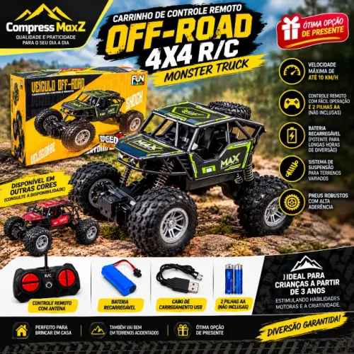 CARRINHO DE CONTROLE REMOTO OFF-ROAD 4X4 - MONSTER TRUCK RC